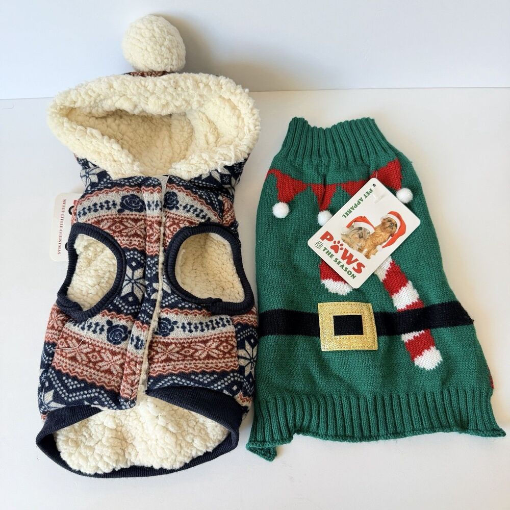 NWT Dog Christmas Sweater Coat Lot Size Small S Holiday Elf Sherpa Winter